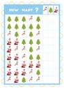 Counting game, educational game for children. Count how many Christmas items in each row