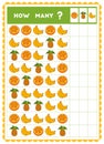 Counting game, educational game for children. Count how many fruits in each row