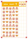 Counting game, educational game for children. Count how many objects in each row