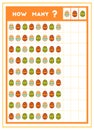 Counting game, educational game for children. Count how many Easter eggs in each row