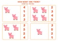 Counting game with farm pigs. Math worksheet