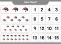 Counting game, how many Bicycle Helmet. Educational children game, printable worksheet, vector illustration