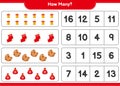 Counting game, how many christmas decoration educational children game, printable worksheet