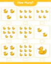 Counting game, how many Rubber Duck. Educational children game, printable worksheet, vector illustration