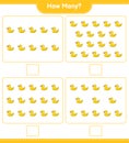 Counting game, how many Rubber Duck. Educational children game, printable worksheet, vector illustration