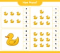 Counting game, how many Rubber Duck. Educational children game, printable worksheet, vector illustration