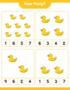 Counting game, how many Rubber Duck. Educational children game, printable worksheet, vector illustration