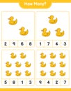 Counting game, how many Rubber Duck. Educational children game, printable worksheet, vector illustration