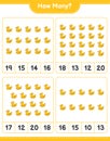 Counting game, how many Rubber Duck. Educational children game, printable worksheet, vector illustration