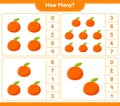 Counting game, how many Tangerin. Educational children game, printable worksheet