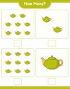 Counting game, how many Teapot. Educational children game, printable worksheet, vector illustration