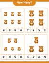 Counting game, how many Teddy Bear. Educational children game, printable worksheet, vector illustration