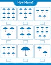 Counting game, how many Umbrella. Educational children game, printable worksheet, vector illustration