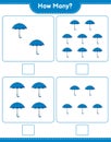 Counting game, how many Umbrella. Educational children game, printable worksheet, vector illustration