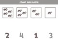Counting game for kids. Count all badgers and match with numbers. Worksheet for children