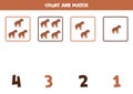 Counting game for kids. Count all hyenas and match with numbers. Worksheet for children