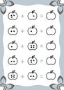 Counting Game for Preschool Children. Addition worksheets with apples Royalty Free Stock Photo