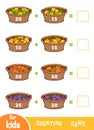 Counting Game for Preschool Children. Addition worksheets. Fruit baskets
