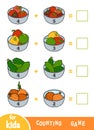 Counting Game for Preschool Children. Addition worksheets. Vegetable bowls Royalty Free Stock Photo