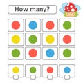 Counting game for preschool children. Count as many circles in the picture and write down the result. With a place for answers. Royalty Free Stock Photo
