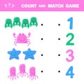 Counting game for preschool children. Cute sea animals. How many animals task Royalty Free Stock Photo