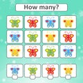 Counting game for preschool children for the development of mathematical abilities. Count the number of butterflies in the picture