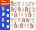 game for preschool children. Educational math game. Count how many different animals, and record the result Royalty Free Stock Photo