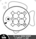 Counting Game for Preschool Children. Educational a mathematical game. Addition and subtraction worksheets with fish