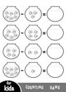 Counting Game for Preschool Children. Educational a mathematical game. Count the number of fish in aquariums and write the result