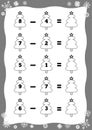Counting Game for Preschool Children. Educational a mathematical game. Subtraction worksheets, Christmas tree Royalty Free Stock Photo