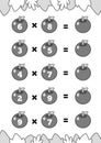 Counting Game for Preschool Children. Educational a mathematical game. Multiplication worksheets, apples Royalty Free Stock Photo