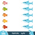 Counting Game for Preschool Children. Educational a mathematical game. Sharks and fish