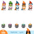 Counting Game for Preschool Children. Educational a mathematical game. Witches and cauldrons with potion