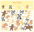 Counting game for Preschool Children. A mathematical Educational game. Count how many items and write the result. Wild