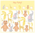 Counting game for Preschool Children. A mathematical Educational game. Count how many items and write the result. Wild