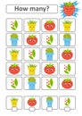 Counting game for preschool children. The study of mathematics. How many characters in the picture. With a place for answers. Simp