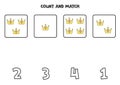Counting game with yellow crowns. Math worksheet.