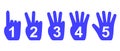 Counting hands 1 to 5. Hand gesture symbols, counting by bending fingers.