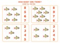 Counting math game with cute cartoon x ray fish.