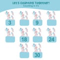 Counting by three\'s the cute and kawaii baby dragon practising math in multiple of 3s