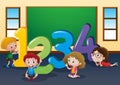 Counting numbers with kids in classroom