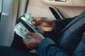 Counting paper money. Close-up of a man& x27;s hands counting dollar bills. The concept of earnings and business