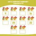 Counting by four\'s the Xmas present boxes. Counting in 4\'s worksheet