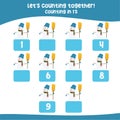 Counting by one\'s the snowman. practising math in multiple of 1s activity worksheet for kids