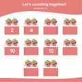 Counting in 2\'s. Counting strawberry for children. Fruit Counting Math Worksheet Royalty Free Stock Photo