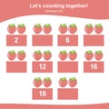 Counting in 2\'s. Counting strawberry for children. Fruit Counting Math Worksheet. Royalty Free Stock Photo