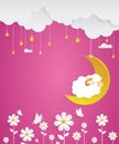 Counting sheep. Cartoon character happy sheep on moon. Sweet dreams Royalty Free Stock Photo