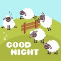 Counting sheep to fall asleep. Cartoon happy jumping sheep for baby. Royalty Free Stock Photo