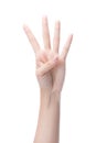 Counting woman hands showing four fingers,number 4 Royalty Free Stock Photo