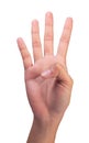 Counting woman's right hands finger number 4 Royalty Free Stock Photo